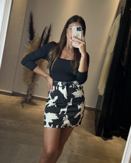 Ψηλόμεση τζίν μίνι Φούστα Animal Print