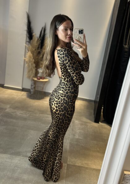 Φορεμα μάξι Animal Print με ανοιχτή πλάτη