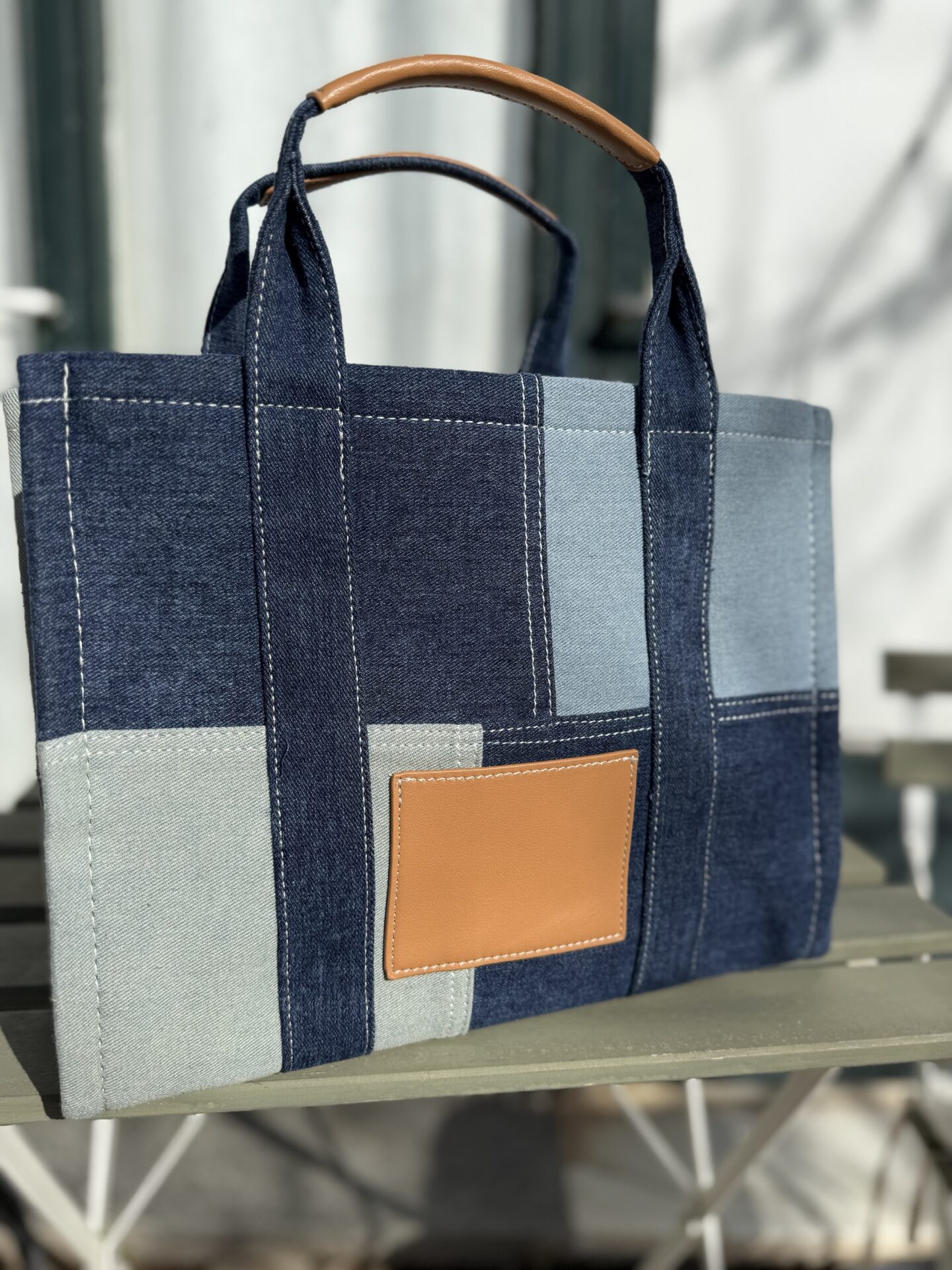 Denim Τζιν Tote Bag με Prints - Image 4