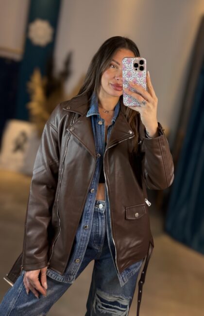 Leather Jacket Oversized (Καφέ)