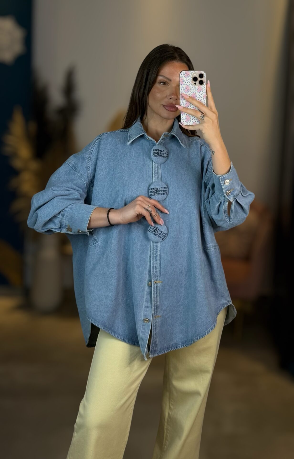 Oversized Denim Shirt Jacket με μεγάλα κουμπιά