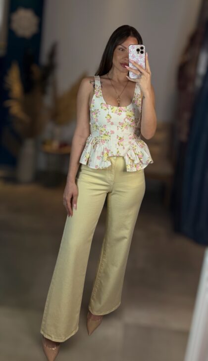 Pastel Lemon Denim Wide Leg