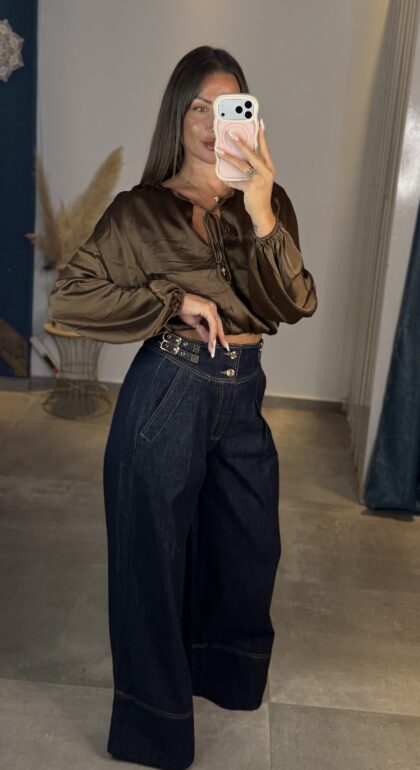 Indigo Tailored Wide-Leg Jeans