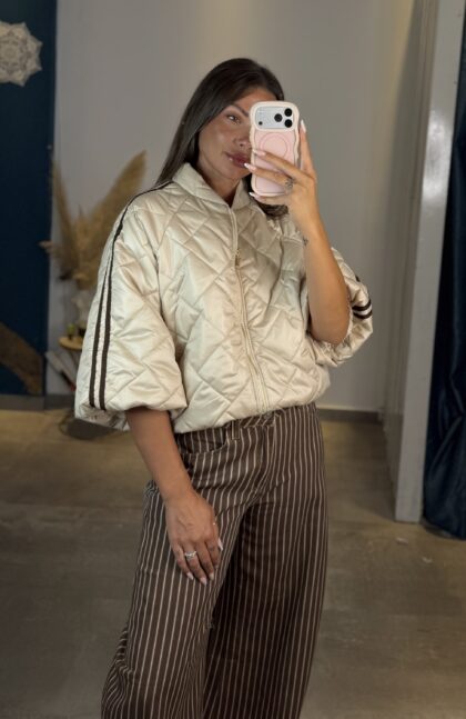 Ivory Quilted Short-Sleeve Jacket