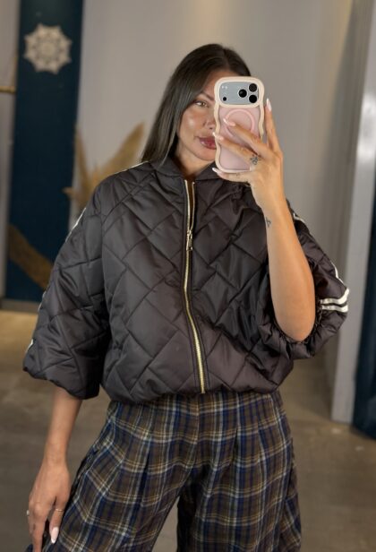 Brown Quilted Short-Sleeve Jacket