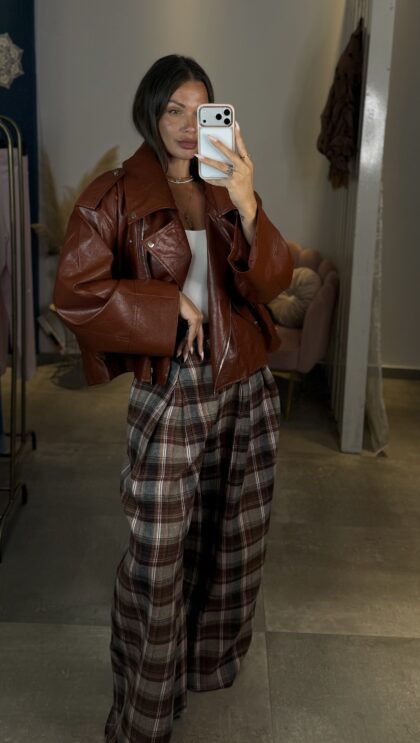 Terracotta Oversized Leather Jacket