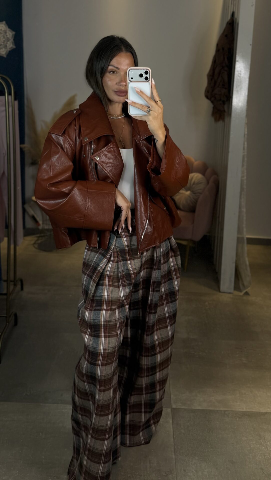 Terracotta Oversized Leather Jacket