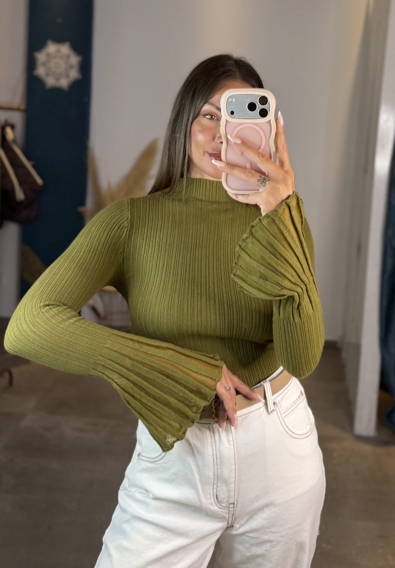 Olivia Ribbed Top with Bell Sleeves - Image 2