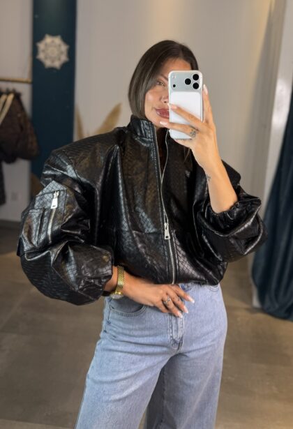 Bomber Eco Leather Jacket (Μαύρο)