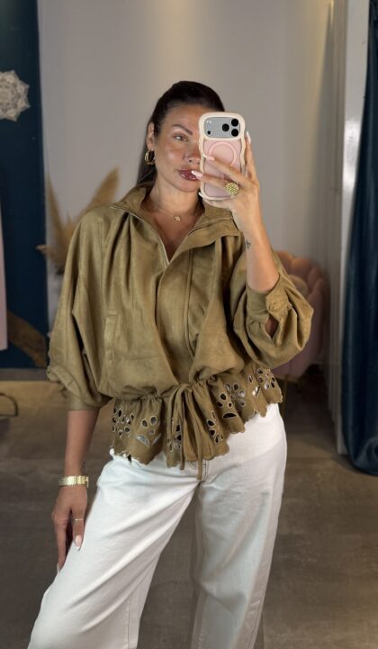 Sienna Suede Laser-Cut Jacket (Camel)