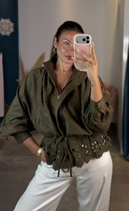 Sienna Suede Laser-Cut Jacket (Khaki)